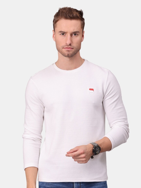 

POLONIUM Men White Solid Dry Fit T-shirt