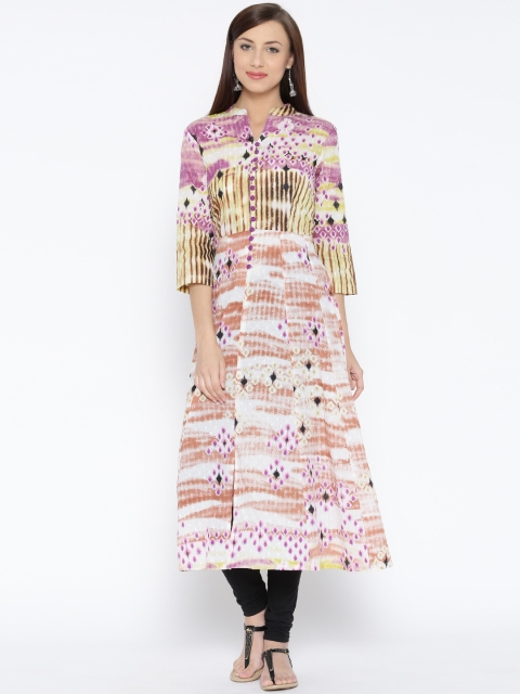 

Rain & Rainbow Women Off-White & Purple Printed Anarkali Kurta