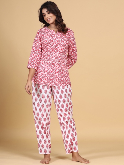 

mirari Women Pink & White Printed Pure Cotton Night Suit