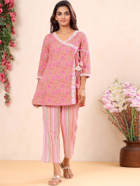 

mirari Pink & White Printed Cotton Night suit MI01-KPS-0271_XS