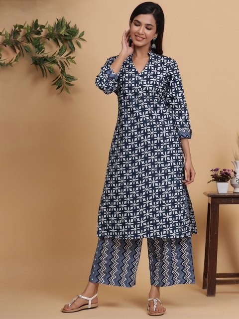 

mirari Women Blue Ethnic Motifs Printed Pure Cotton Kurta with Palazzos