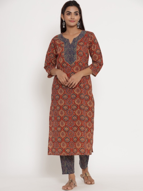

mirari Red Floral Printed Pure Cotton Kurta with Trousers