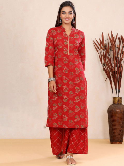 

mirari Women Red Ethnic Motifs Printed Pure Cotton Kurta with Palazzos