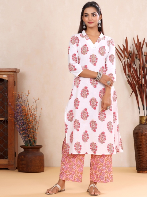 

mirari Peach-Coloured Floral Printed Pure Cotton Kurta with Palazzos