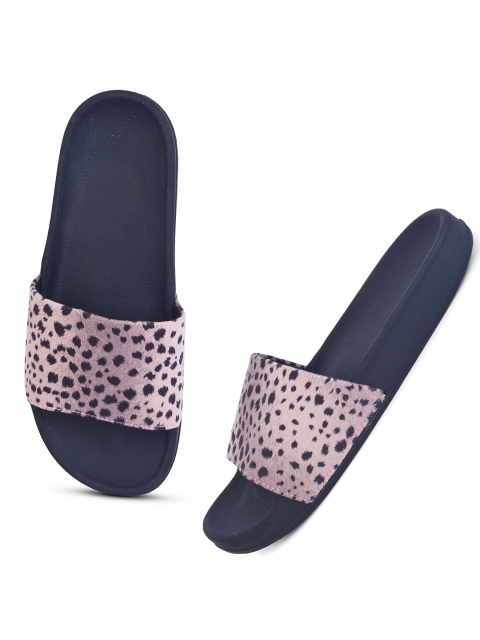 

XE LOOKS Women Pink & Navy Blue Printed Sliders