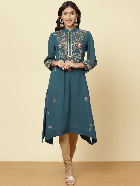 

Lakshita Women Blue & atlantic deep Yoke Design Flared Sleeves Georgette Kurta