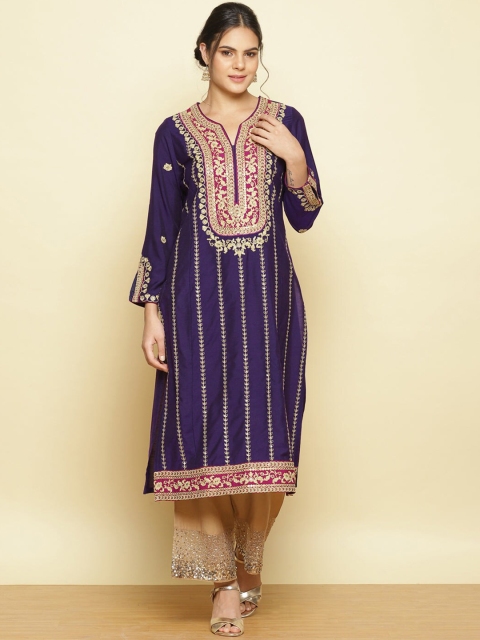 

Lakshita Women Red Geometric Embroidered Flared Sleeves Thread Work Kurta
