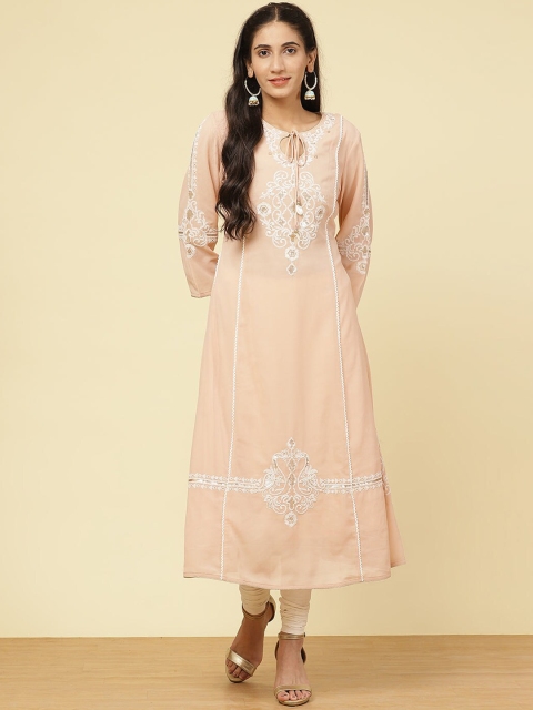 

Lakshita Women Pink Floral Embroidered Keyhole Neck Crepe Kurta