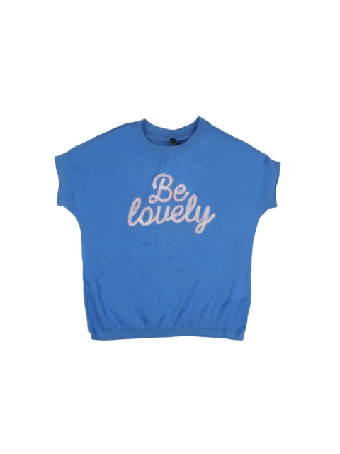 

United Colors of Benetton Girls Blue Printed T-shirt