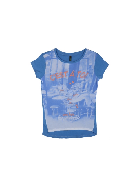 

United Colors of Benetton Girls Blue Printed T-shirt