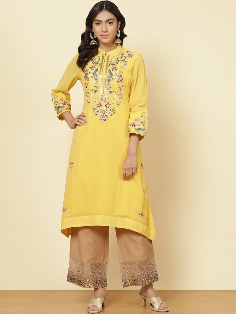 

Lakshita Women Yellow Floral Yoke Design Gotta Patti Georgette Kurta