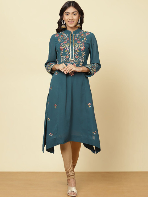 

Lakshita Women Blue Yoke Design Flared Sleeves Georgette Kurta