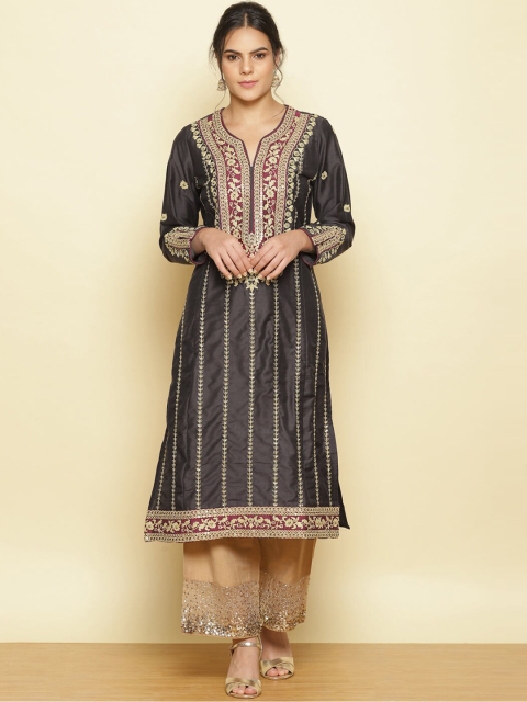 

Lakshita Women Grey & liver Geometric Yoke Design Kurta