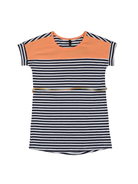 

United Colors of Benetton Girls Black & White Striped A-Line Dress