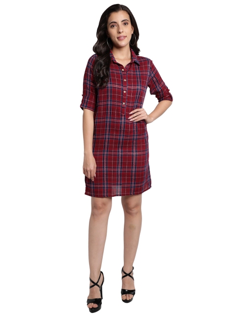

SAKIA Red & rosewood Checked Shirt Dress