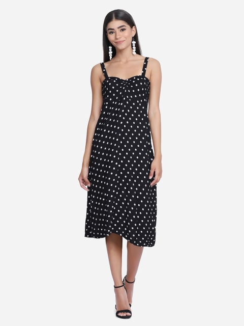 

SAKIA Black & french middle red purple Crepe Midi Dress