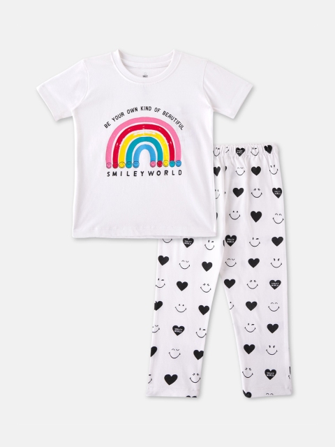 

Cuddles for Cubs Kids White & Blue Printed Pure Cotton Night suit