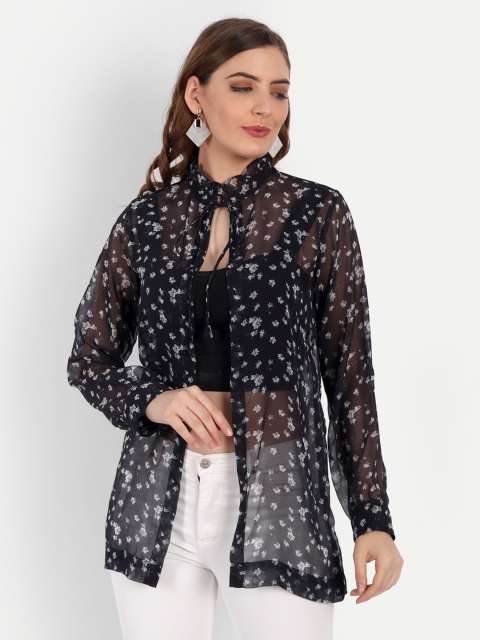 

KIROSHE BY KIRAN Women Black & White Printed Shrug