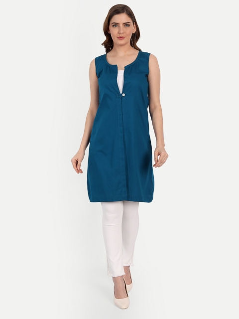 

KIROSHE BY KIRAN Women Blue Solid Longline Monochrome Button Shrug