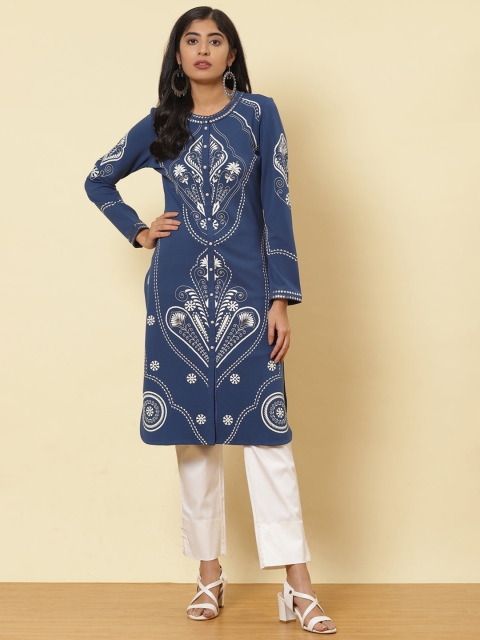 

Lakshita Women Blue Printed Kurti With Mirror-Work