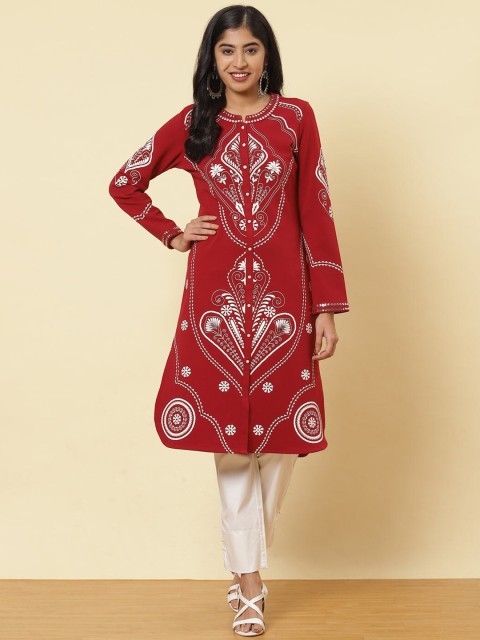 

Lakshita Women Red Printed Kurti With Mirror-Work