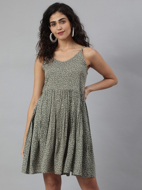 

Neemiya Olive Green Crepe A-Line Dress