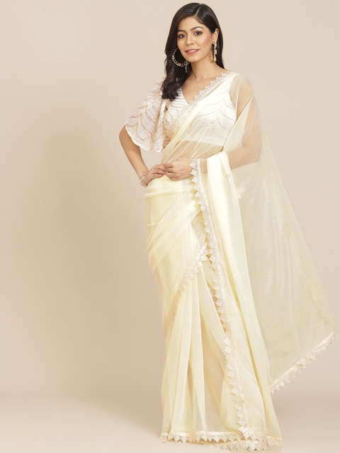 

Tikhi Imli Cream-Coloured Polyester Saree