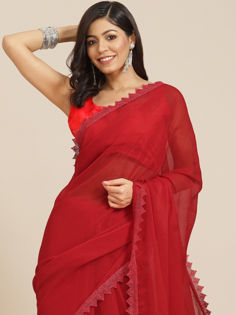 

Tikhi Imli Red Striped Saree