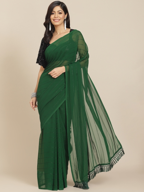 

Tikhi Imli Green Striped Sequinned Saree