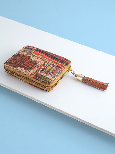 

Golden Peacock Women Brown Abstract Printed Zip Detail Zip Around Wallet