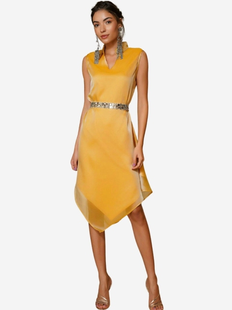

Alaya By Stage3 Women Yellow Solid Asymmetric Midi Dress