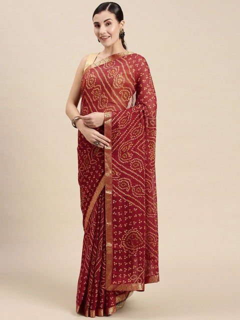 

Pandadi Saree Maroon & Green Bandhani Pure Georgette Bandhani Sarees