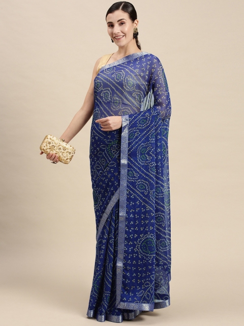 

Pandadi Saree Blue & Silver-Toned Bandhani Pure Georgette Bandhani Sarees
