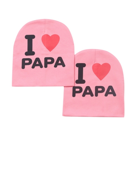 

EL REGALO Unisex Kids Pack Of 2 Pink & Black Printed Beanie
