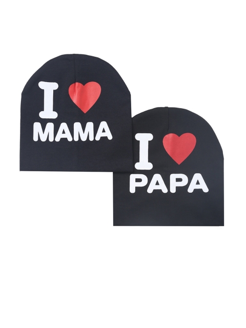

EL REGALO Set Of 2 Kids Black & White Printed Woolen Beanie