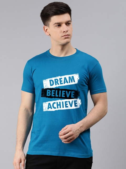 

UNSULLY Men Blue Typography Printed Applique T-shirt