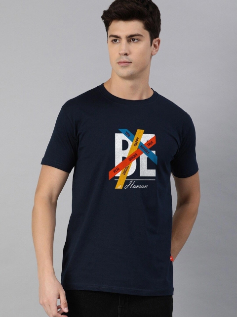 

UNSULLY Men Navy Blue Typography Printed 100% Cotton T-shirt