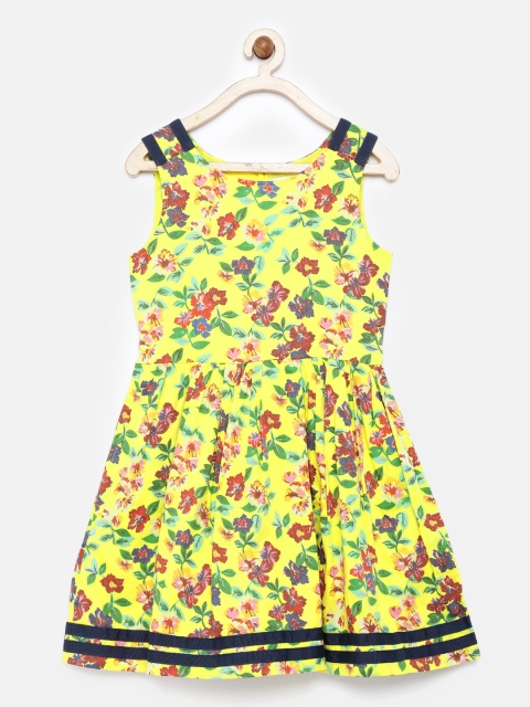 

U.S. Polo Assn. Kids Girls Yellow Floral Print Fit & Flare Dress