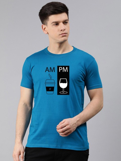 

UNSULLY Men Blue Typography Printed Applique T-shirt