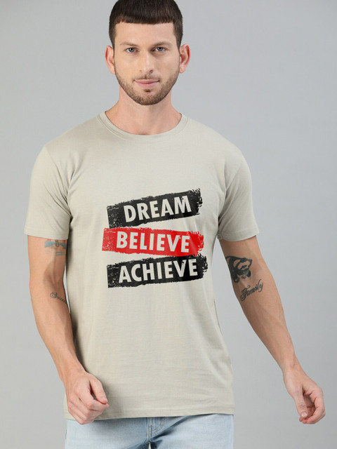 

UNSULLY Men Grey Typography Printed 100% Cotton T-shirt