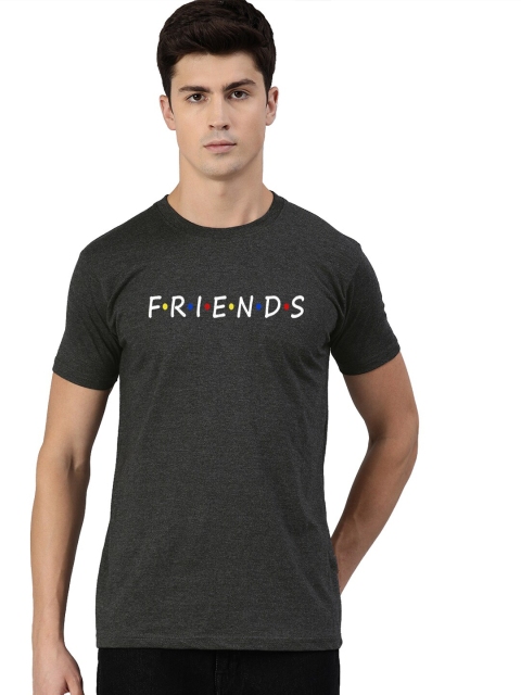 

UNSULLY Men Charcoal Typography Printed Applique T-shirt