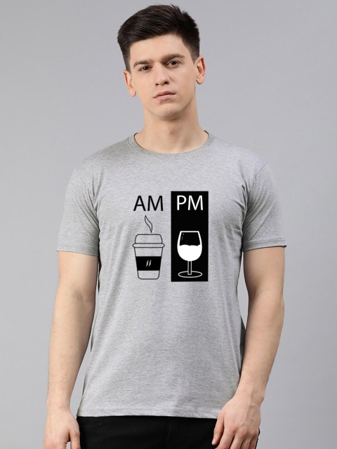 

UNSULLY Men Grey Melange Printed Applique T-shirt