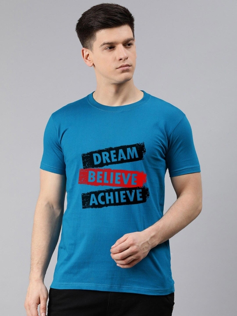 

UNSULLY Men Blue Typography Printed Applique T-shirt