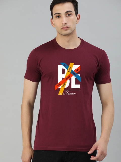 

UNSULLY Men Maroon Typography Printed Cotton T-shirt