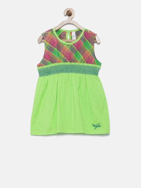 

U.S. Polo Assn. Kids Girls Lime Green Checked Pure Cotton Top