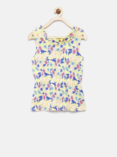 

U.S. Polo Assn. Kids Girls Yellow & Blue Floral Print Cinched Waist Top