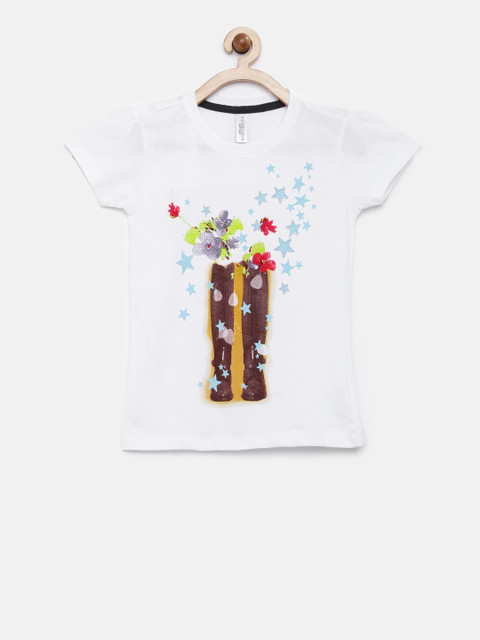 

U.S. Polo Assn. Kids Girls White Printed Round Neck T-shirt