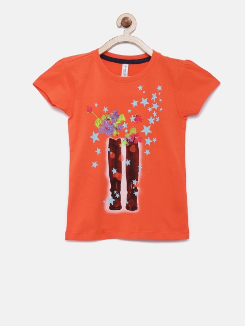 

U.S. Polo Assn. Kids Girls Orange Printed T-shirt