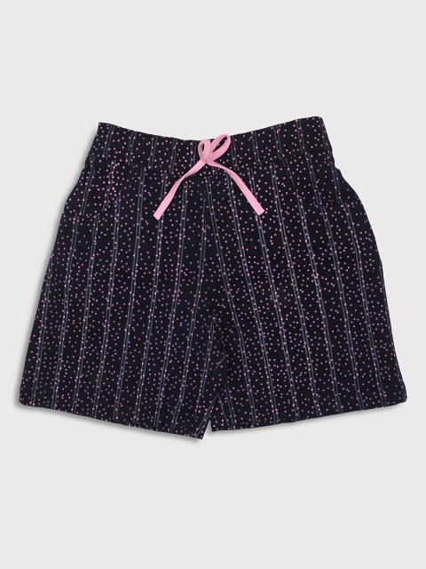 

Nins Moda Girls Navy Blue Printed Shorts
