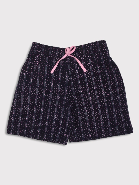 

Nins Moda Girls Navy Blue Printed Shorts